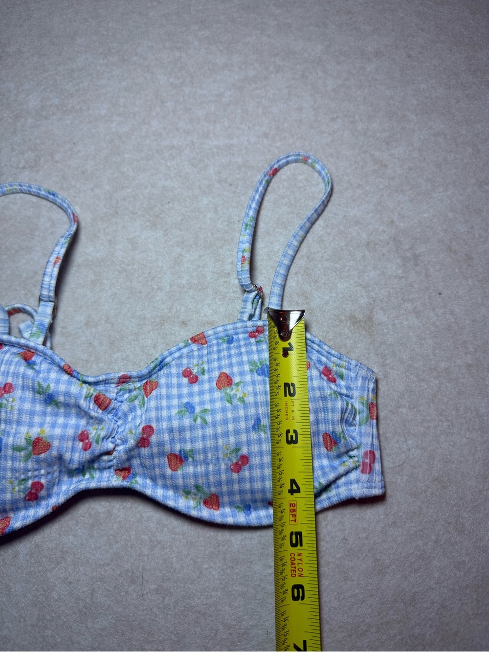 Hollister Girl Teen Blue Gingham Fruit Bikini Top Bathing Suit Size XXS NWOT - Picture 4 of 8
